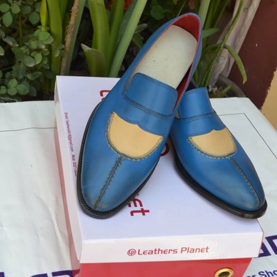 Blue Cream Color Loafers Moccasin Formal Men Shoes