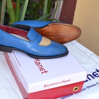 Blue Cream Color Loafers Moccasin Formal Men Shoes - Thumbnail 1