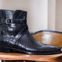 Alligator Texture Genuine Leather Black Color Jodhpur Style Men's Classic Boots - Thumbnail 2
