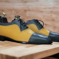 New Stylish Lace UP Brogue Toe and Cap Toe Style Two Tone Color Men's Pure Handmade Leather Shoes - Thumbnail 1