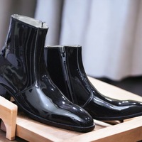Black Color Stylish Side Zipper Style Patent Leather Men's Designer Boots - Thumbnail 3