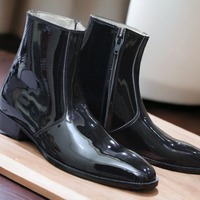 Black Color Stylish Side Zipper Style Patent Leather Men's Designer Boots - Thumbnail 1
