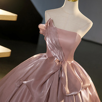 Dusty Pink Strapless Tulle Long A-Line Ball Gown - Thumbnail 2