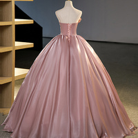 Dusty Pink Strapless Tulle Long A-Line Ball Gown - Thumbnail 4
