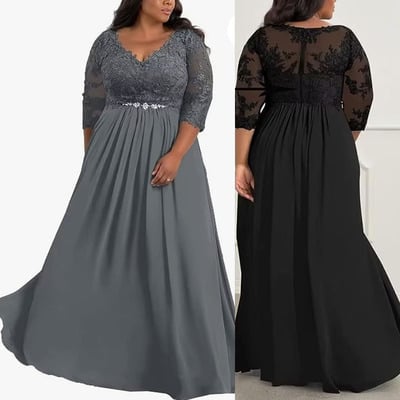 V neck mother of the bride dresses with 3/4 sleeves - Thumbnail 4