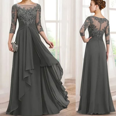 Grey mother of the bride dresses chiffon with sleeves