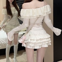 Frill Ruffled Coquette Fit Long Sleeve Cream Top - Thumbnail 3