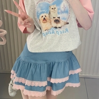 Sweet Girl Pink Lace Tutu Blue Denim Colored Skirt - Thumbnail 3