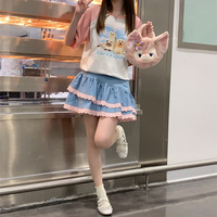 Sweet Girl Pink Lace Tutu Blue Denim Colored Skirt - Thumbnail 7