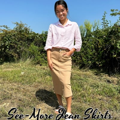 KHAKI MID-LENGTH DENIM SKIRT