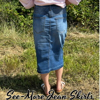 MADISON DISTRESSED MID LENGTH INDIGO WASH DENIM SKIRT - Thumbnail 1