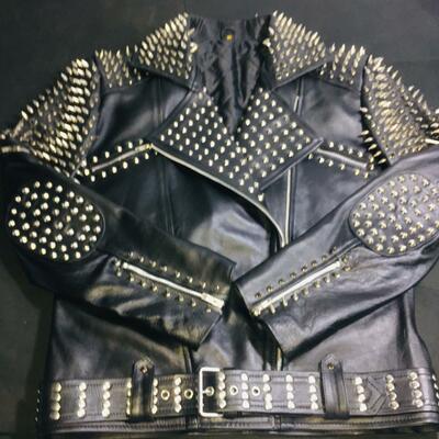 Handmade black leather classic punk fashion studded jacket  - Thumbnail 5