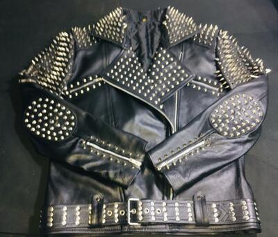 Handmade Black Leather Classic Punk Fashion Studded Jacket 