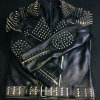 Handmade Black Leather Classic Punk Fashion Studded Jacket  - Thumbnail 1