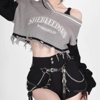 Grey Hollow Out Off Shoulder Cropped Sweater  - Thumbnail 1