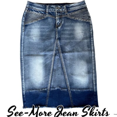 Payton mid-length blush wash denim skirt