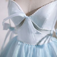 Blue Spaghetti Strap V-Neck Tulle Short Prom Dress - Thumbnail 1