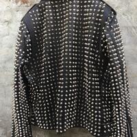  New Mens Punk Rock Full Silver Studded Patches Black Leather Jacket - Thumbnail 4