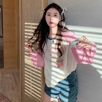 Pink Teddy Bear Patchwork Long Sleeve Shirt  - Thumbnail 4