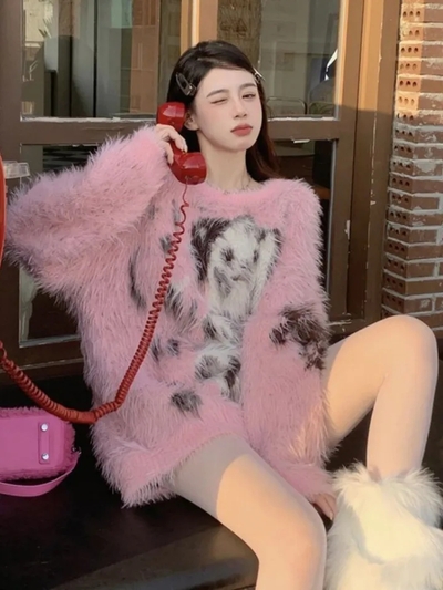 Pink Dog Fluffy Sweater 