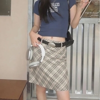 Plaid A-Line Midi Skirt - Thumbnail 4