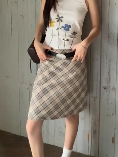 Plaid A-Line Midi Skirt