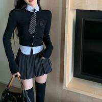 Black Stripe Pleated Mini Skirt  - Thumbnail 2