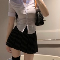 Black Stripe Pleated Mini Skirt  - Thumbnail 4