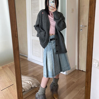 Denim Pleated High Waist Midi Skirt  - Thumbnail 5