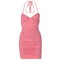 Pink Pleated Halter Bodycon Mini Dress  - Thumbnail 3