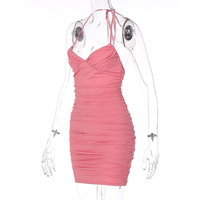 Pink Pleated Halter Bodycon Mini Dress  - Thumbnail 4