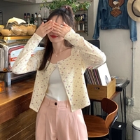 Floral V Neck Button Jacket  - Thumbnail 1