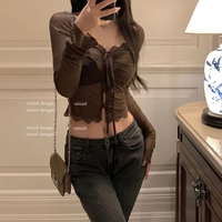 Red Lace See Through Blouse  - Thumbnail 5