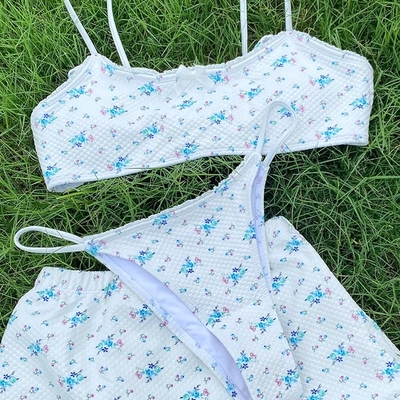 3pcs floral bikini swimsuit set - Thumbnail 2