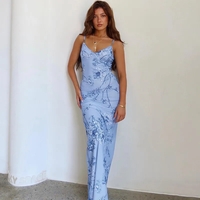 Blue Floral V Beach Maxi Dress  - Thumbnail 2