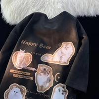 Cat Print Short Sleeve T-shirt  - Thumbnail 1