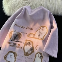 Cat Print Short Sleeve T-shirt  - Thumbnail 5