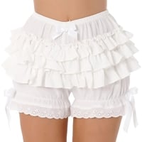 White Frilly Lace Ruffle Bloomer Shorts  - Thumbnail 5