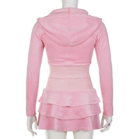 2PCS Pink Zipper Hoodie + Tiered Mini Skirt Set - Thumbnail 6