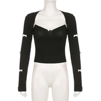 2PCS Patchwork Bow Lace Camisole + Knit Cardigan  - Thumbnail 3