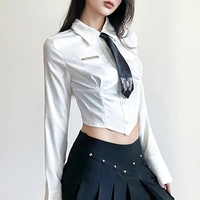 White Butterfly Rhinestone Tie + Long Sleeve Shirt Set - Thumbnail 2