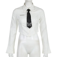 White Butterfly Rhinestone Tie + Long Sleeve Shirt Set - Thumbnail 4