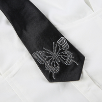 White Butterfly Rhinestone Tie + Long Sleeve Shirt Set - Thumbnail 8