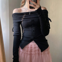 Pink Slash Neck Drawstring Long Sleeve Shirt  - Thumbnail 5