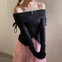Pink Slash Neck Drawstring Long Sleeve Shirt  - Thumbnail 7