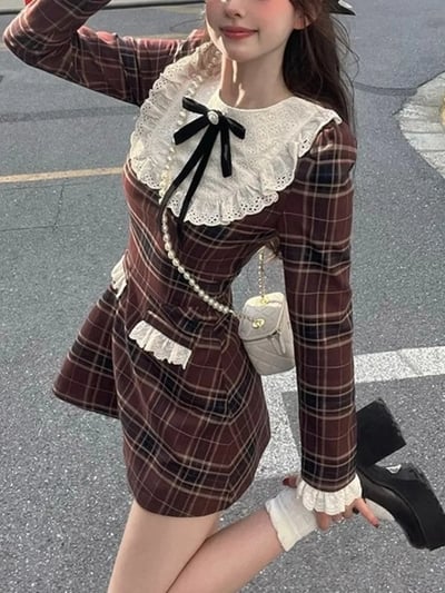 Preppy Plaid Long Sleeve Dress