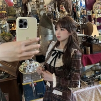 Preppy Plaid Long Sleeve Dress - Thumbnail 3