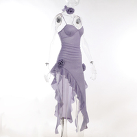 Purple Glitter Flower Frill Split Midi Dress  - Thumbnail 5