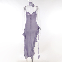 Purple Glitter Flower Frill Split Midi Dress  - Thumbnail 6