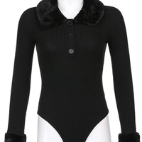 Black Faux Fur V Neck Bodycon Sweater  - Thumbnail 4